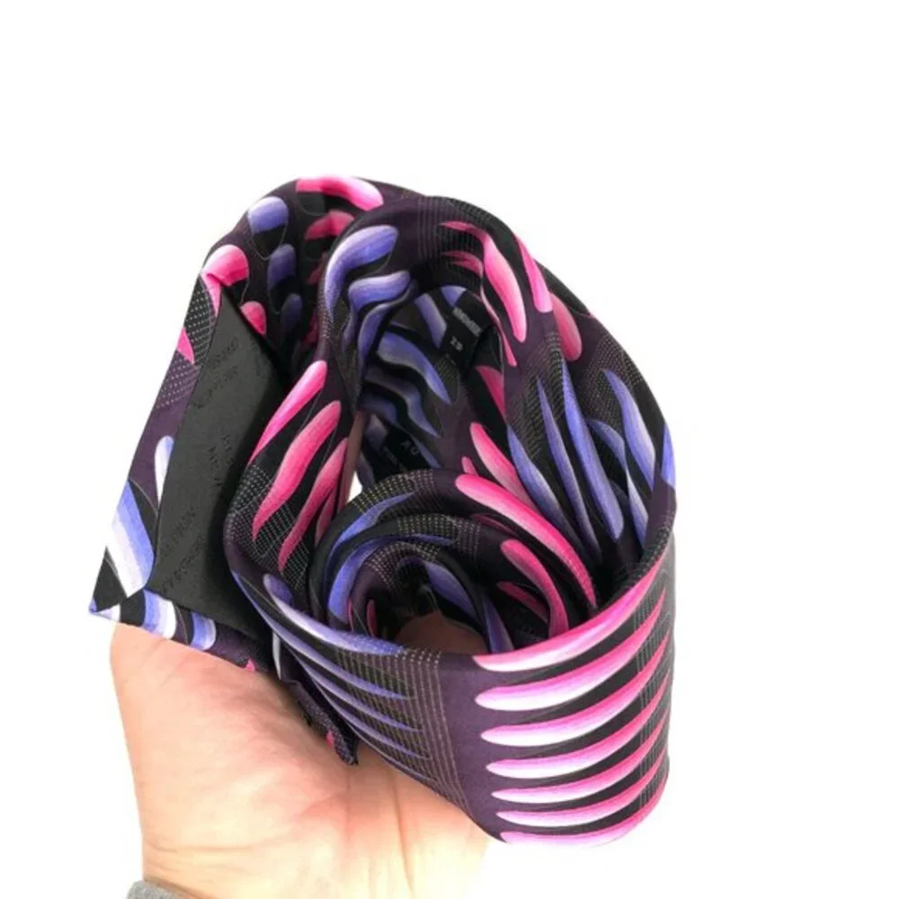 BERGAMO NEW YORK Handmade 100% Silk Tie necktie retro abstract Black pink purple